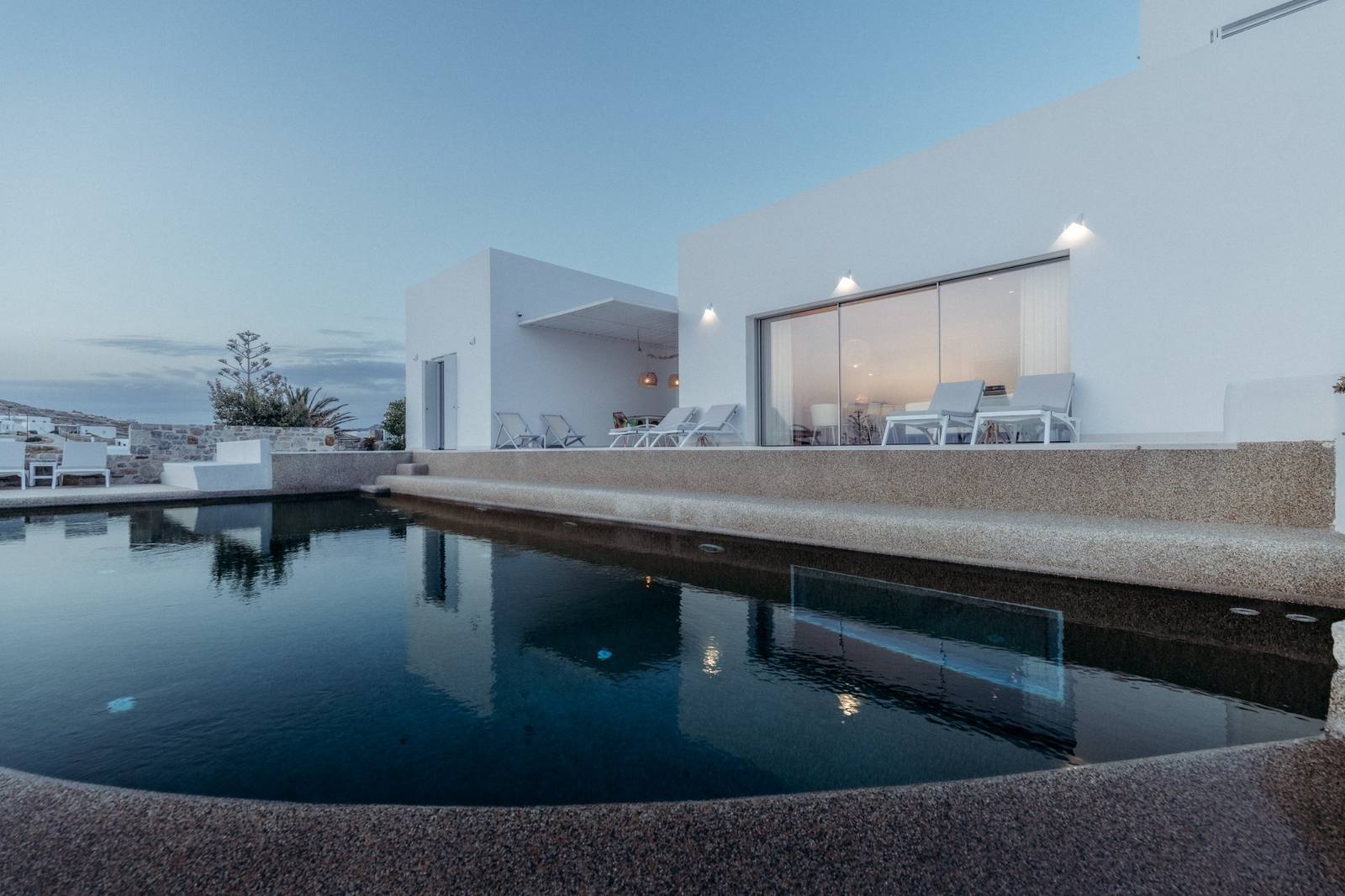 Villa pool at dusk
